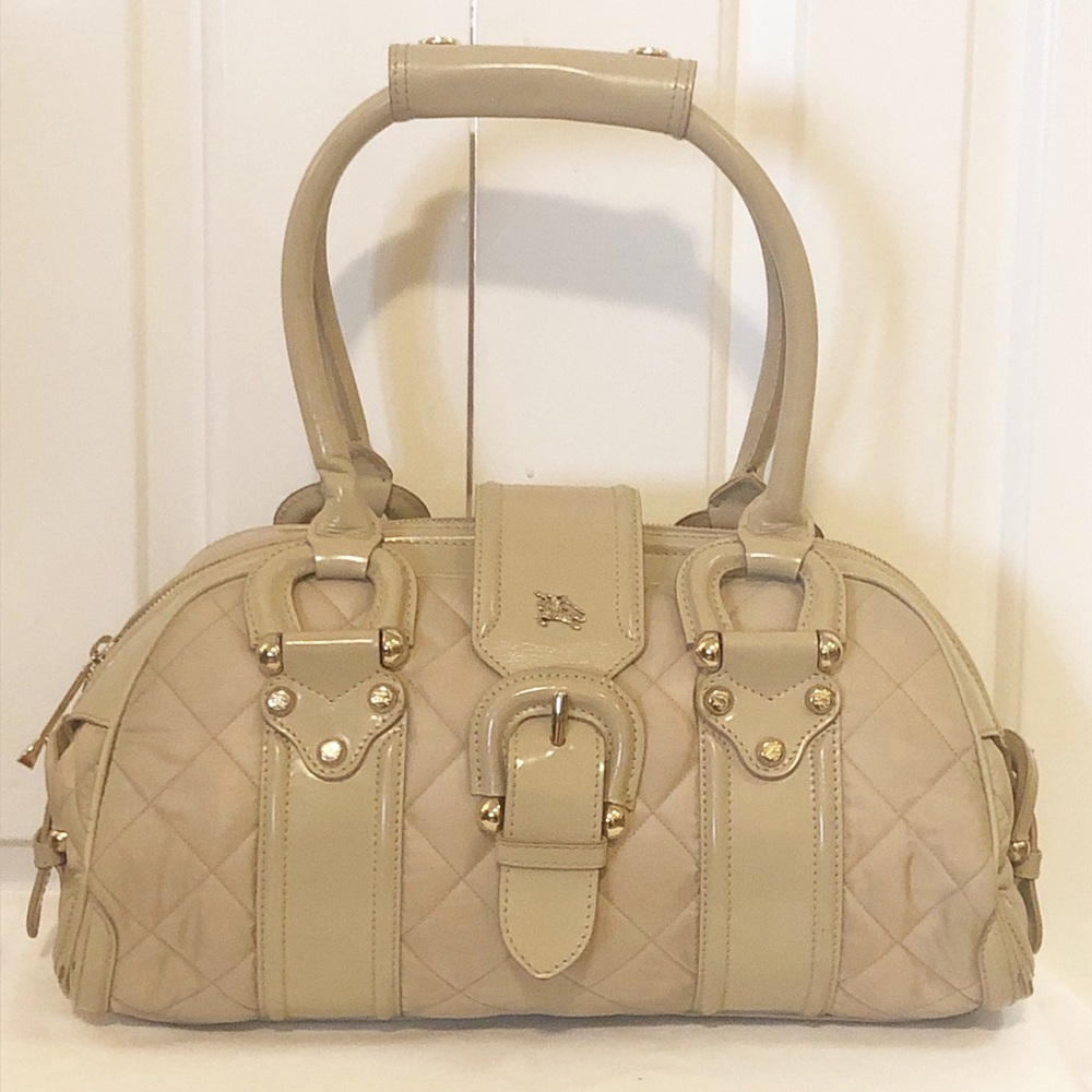 Burberry Beige Quilted Nylon Manor Top Handle Satchel Bag